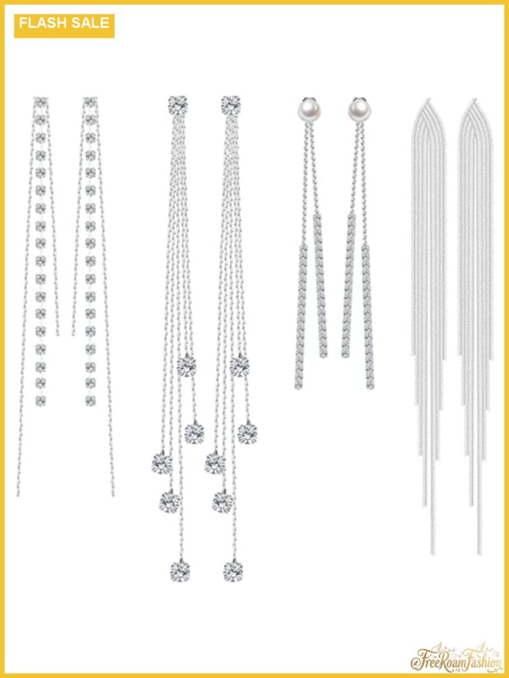 Long Tassel Dangle Drop Earrings with Zinc Alloy and Faux Pearls, 4 Pairs